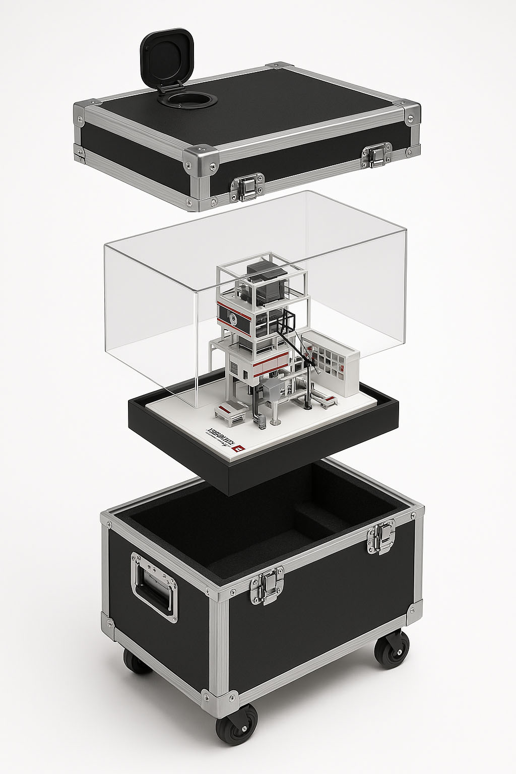 Exploded view of detachable protective crate layers